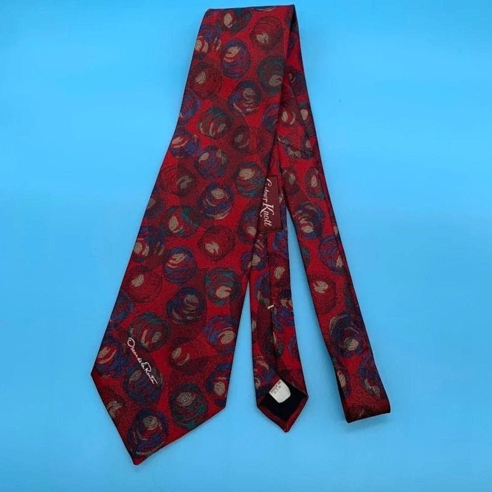 Vintage Oscar De La Renta Studio Red Abstract Print Men's Classic Neck Tie